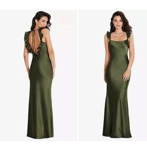 NWT Social Bridesmaid Ruffle Trimmed Open Back Max- olive- small